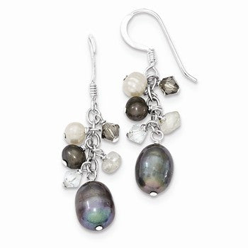 Sterling Silver Blue Crystal/Peacock White Freshwater CulturedPearl Earrings