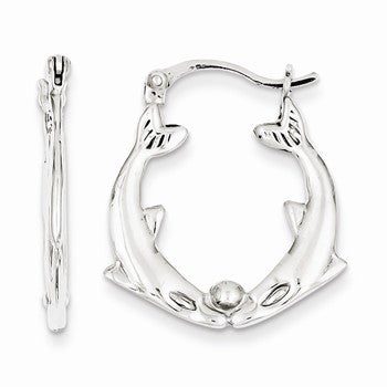 Sterling Silver Kissing Dolphins Hoop Earrings