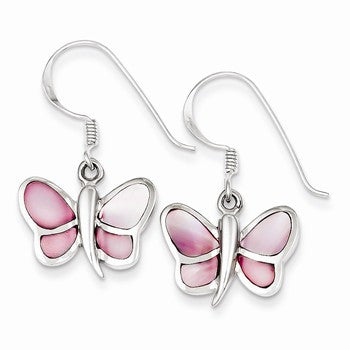 Sterling Silver Pink Shell Butterfly Earrings