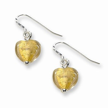 Sterling Silver Yellow Murano Glass Heart Earrings
