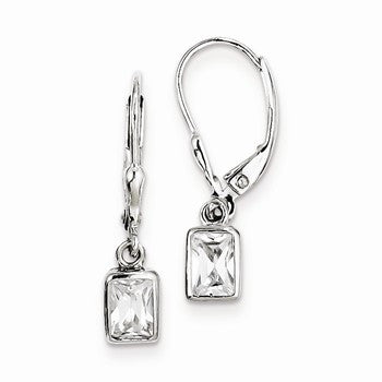 Sterling Silver CZ Leverback Earrings