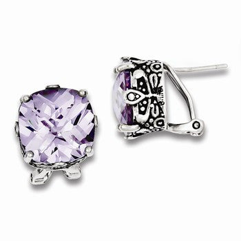 Sterling Silver Lavender CZ Antiqued Earrings
