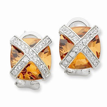 Sterling Silver Champagne & Clear CZ Omega Back Earrings