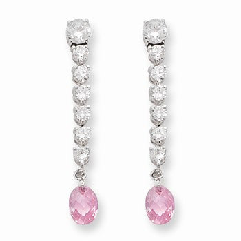 Sterling Silver Pink & Clear CZ Heart Earrings