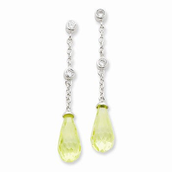Sterling Silver Light Green CZ Dangle Earrings