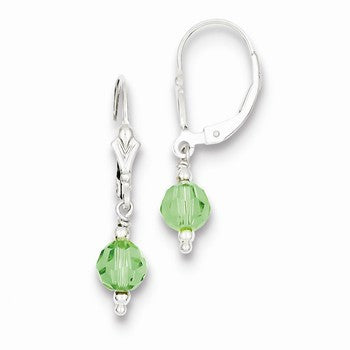 Sterling Silver Green Swarovski Elements Leverback Earrings