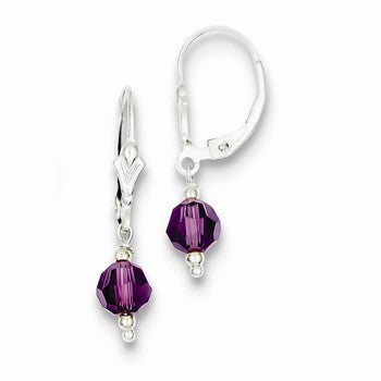 Sterling Silver Purple Swarovski Elements Leverback Earrings