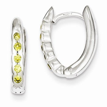 Sterling Silver Yellow CZ Hinged Hoop Earrings