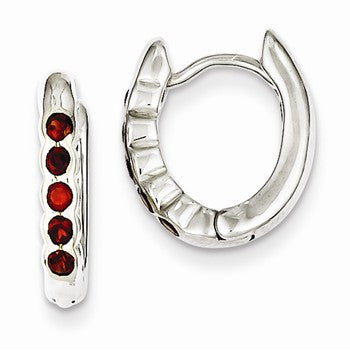 Sterling Silver Red CZ Hinged Hoop Earrings