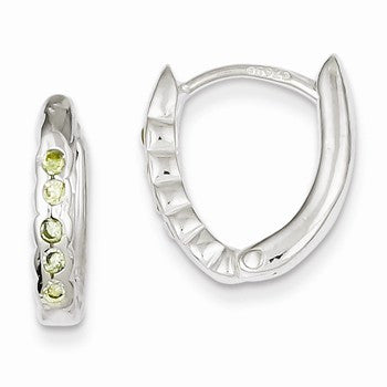 Sterling Silver Green CZ Hinged Hoop Earrings