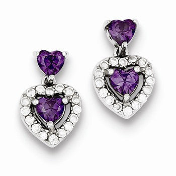 Sterling Silver Purple Clear CZ Heart Shape Earrings