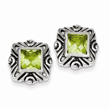 Sterling Silver Green CZ Square Earrings