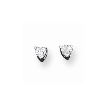 Sterling Silver 3mm Heart CZ Stud Earrings