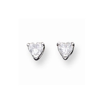 Sterling Silver 4mm Heart CZ Stud Earrings