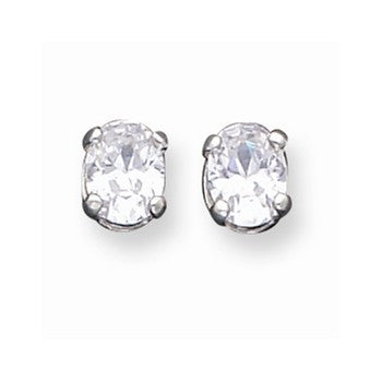Sterling Silver 6x8mm CZ Oval Post Earrings