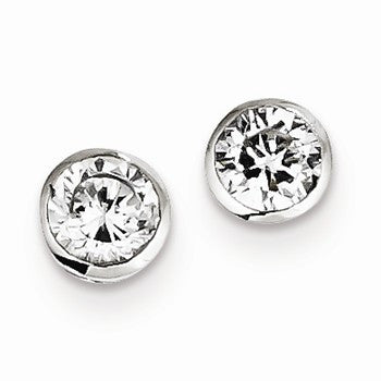 Sterling Silver 5mm CZ Round Bezel Stud Earrings