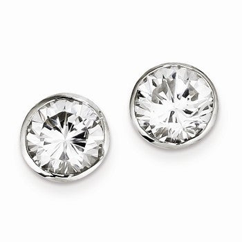 Sterling Silver 9mm CZ Round Bezel Stud Earrings