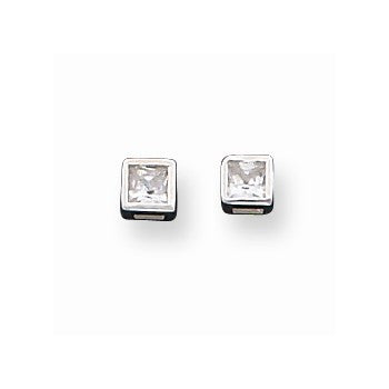 Sterling Silver 3mm CZ Princess Bezel Stud Earrings