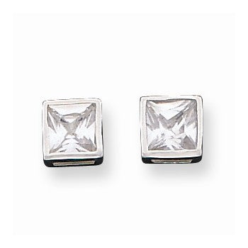 Sterling Silver 6mm CZ Princess Bezel Stud Earrings