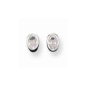 Sterling Silver 3x5mm CZ Oval Bezel Stud Earrings