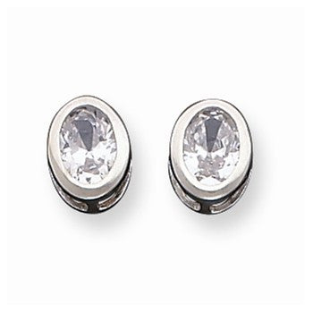 Sterling Silver 6x8mm CZ Oval Bezel Stud Earrings
