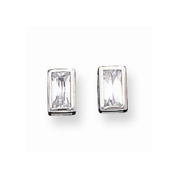 Sterling Silver 4x6mm CZ Baguette Bezel Stud Earrings