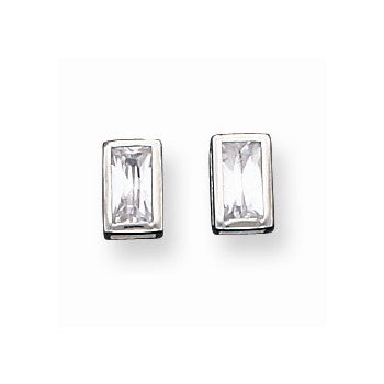 Sterling Silver 4x7mm CZ Baguette Bezel Stud Earrings