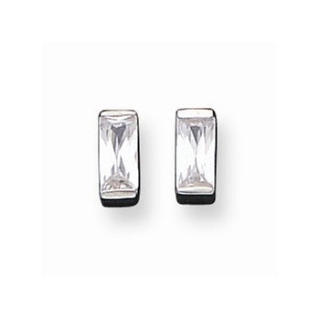 Sterling Silver 3.5x7mm CZ Baguette Stud Earrings