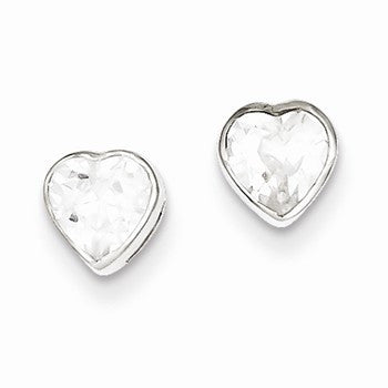 Sterling Silver 5mm CZ Heart Bezel Stud Earrings