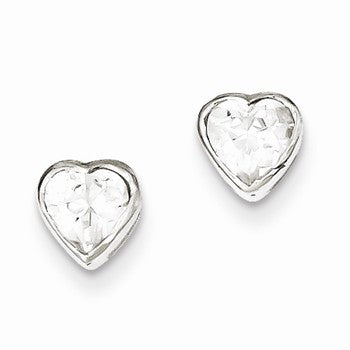 Sterling Silver 6mm CZ Heart Bezel Stud Earrings