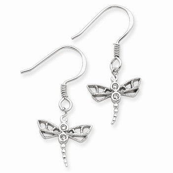 Sterling Silver CZ Dragonfly Earrings