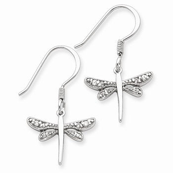 Sterling Silver CZ Dragonfly Earrings