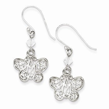 Sterling Silver CZ & Filigree Butterfly Dangle Earrings