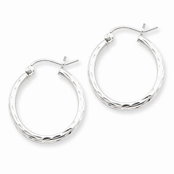 Sterling Silver Rhodium-plated 2.00mm Diamond-cut Hoop Earrings