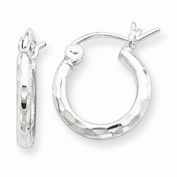 Sterling Silver Rhodium-plated 2.00mm Diamond-cut Hoop Earrings