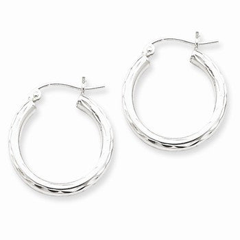 Sterling Silver Rhodium-plated 2.25mm Diamond-cut Hoop Earrings