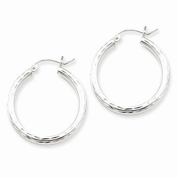 Sterling Silver Rhodium-plated 2.25mm Diamond-cut Hoop Earrings
