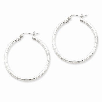 Sterling Silver Rhodium-plated 2.5mm Diamond-cut Hoop Earrings