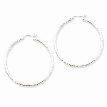 Sterling Silver Rhodium-plated 2.5mm Diamond-cut Hoop Earrings