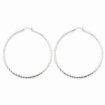 Sterling Silver Rhodium-plated 2.25mm Diamond-cut Hoop Earrings