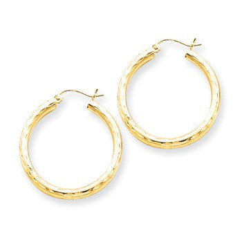Sterling Silve 3x30 mm Diamond-cut Hoop Earrings