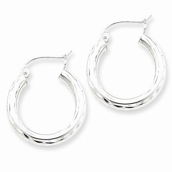 Sterling Silver Rhodium-plated 3.00mm Diamond-cut Hoop Earrings