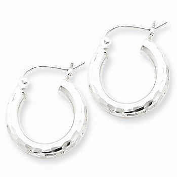 Sterling Silver Rhodium-plated 3.00mm Diamond-cut Hoop Earrings