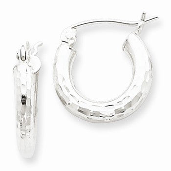 Sterling Silver Rhodium-plated 3.00mm Diamond-cut Hoop Earrings