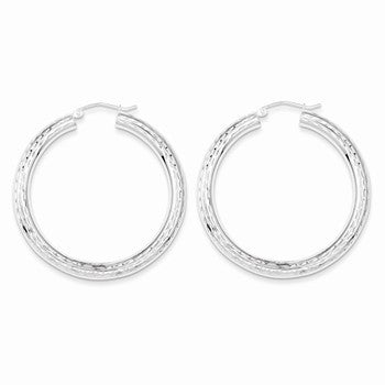 Sterling Silver Rhodium-plated 4.00mm Diamond-cut Hoop Earrings