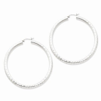 Sterling Silver Rhodium-plated 4.00mm Diamond-cut Hoop Earrings