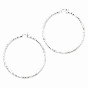 Sterling Silver Rhodium-plated 2.50mm Satin Diamond-cut Hoop Earrings