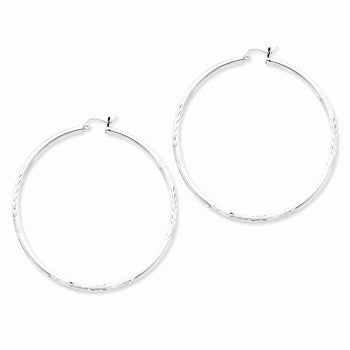 Sterling Silver Rhodium-plated 2.50mm Satin Diamond-cut Hoop Earrings