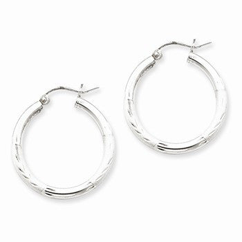 Sterling Silver Rhodium-plated 2.50mm Satin Diamond-cut Hoop Earrings