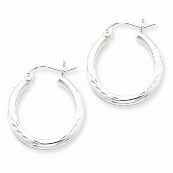 Sterling Silver Rhodium-plated 2.50mm Satin Diamond-cut Hoop Earrings